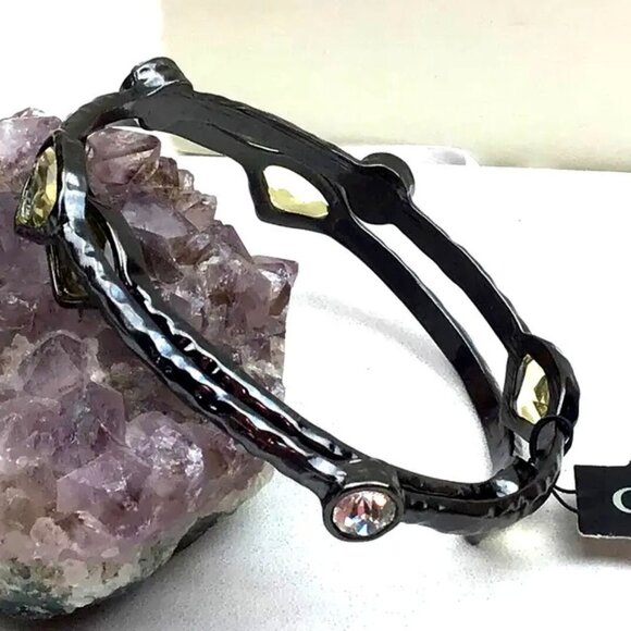 GUESS 2pc Rocker Chic Gunmetal Clear & Yellow Crystal Bangle Bracelet Set**NEW! - Picture 1 of 5
